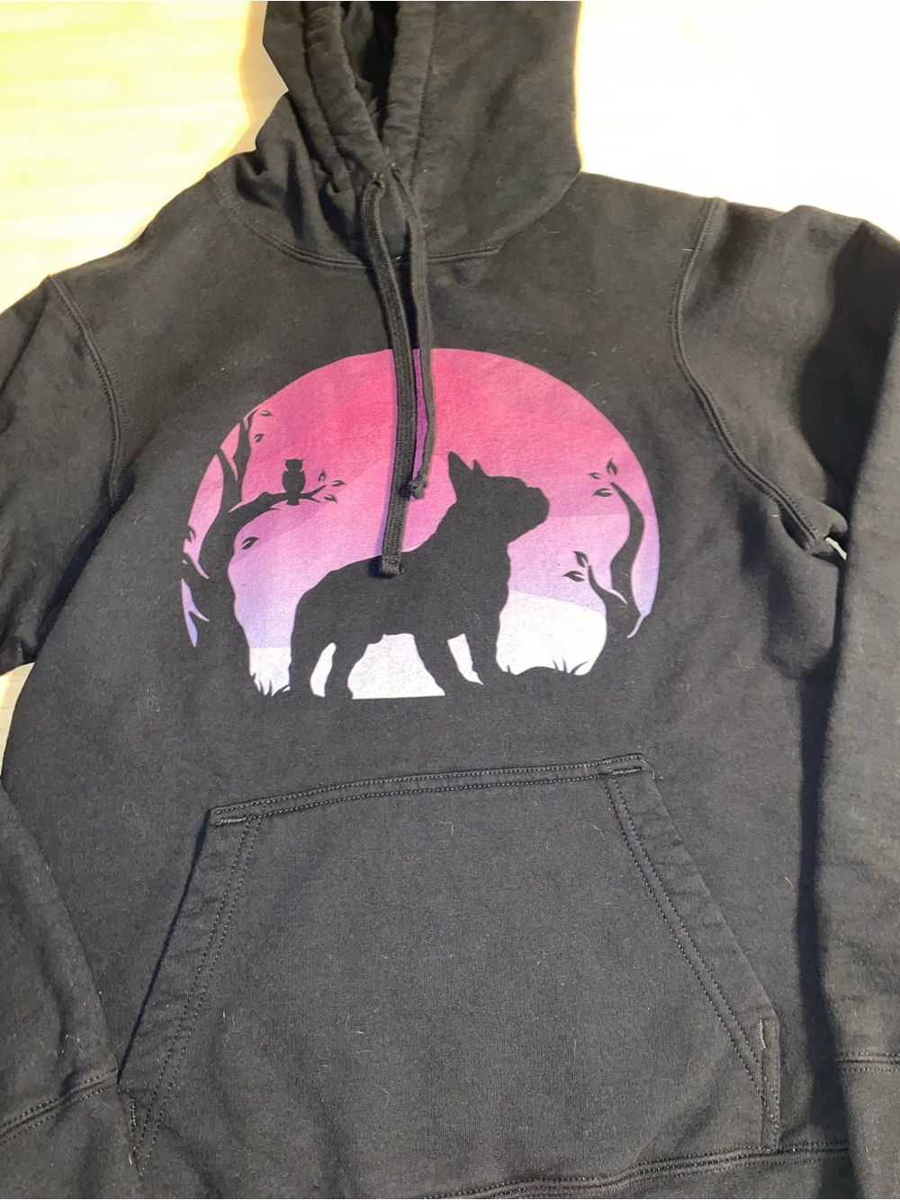 Port & Company French Bulldog Sunset Owl Frenchie Hoodie Small Unisex Mens - Picture 4 of 9